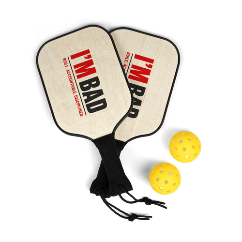 'I'M BAD' Graphic Pickleball Kit (2 Paddles + Balls)