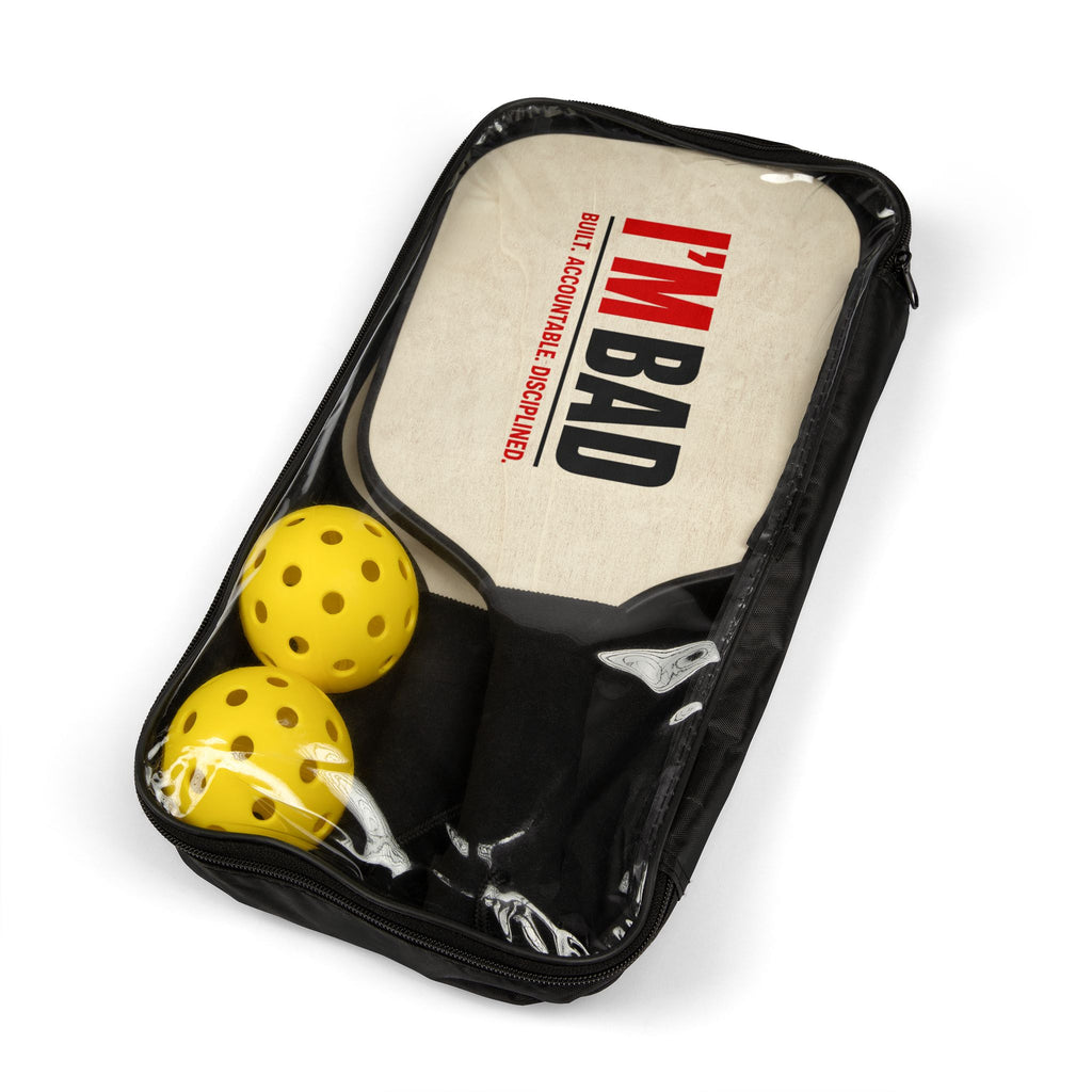 'I'M BAD' Graphic Pickleball Kit (2 Paddles + Balls)